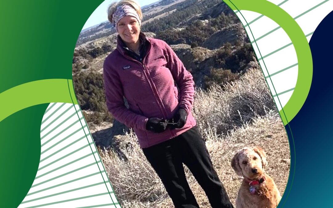 Board Director Nancy Lange pictured with her dog while hiking